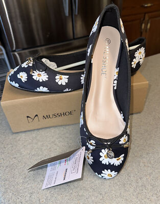 MUSSHOE Daisy Flat Shoes Women Round Toe Ballet Slip On Flats Bow Size 10 