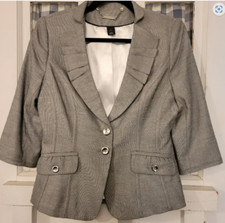 White House Black Market Classic Gray Blazer Button Front 3/4 Sleeve Size 4