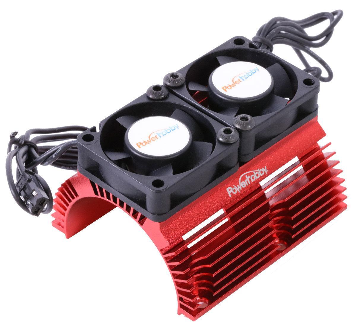Powerhobby RED 1/8 Aluminum Motor Heat Sink W/ Dual Cooling Fans
