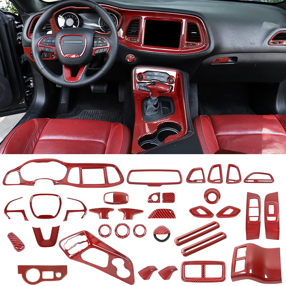 Red Carbon Fiber Car Accessories Interior Trim Cover for Dodge