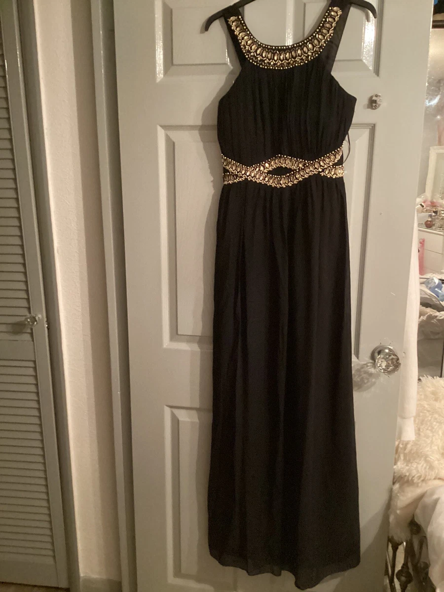 Quiz Black Gold Party Prom Formal Evening Dress Size 12. REF108