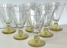 Tiffin? Water/ Iced Tea Glasses (6) Yellow/Topaz Base Optic Cone 5.5" 1950’s MCM