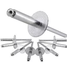 100-2000 PCS LARGE FLANGE ALUMINUM POP RIVETS 3/16" X 3/4" BIG HEAD STEEL