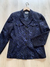 Kasper Blue Black Animal Printed Front Button Pocket Jacket Sz 10P