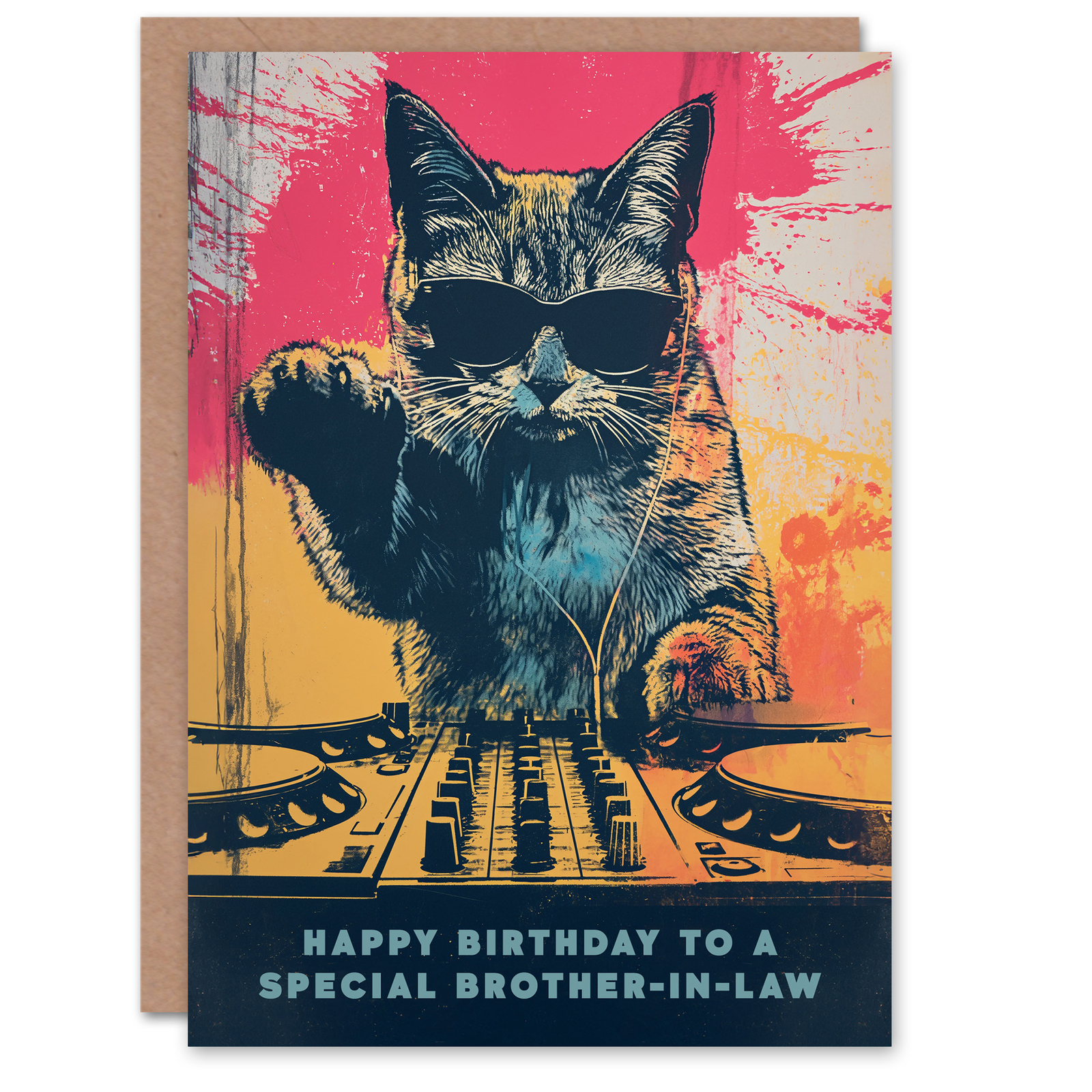 Happy Birthday Card to a Special Brother-in-Law Grunge DJ Cat Lover Decks Music