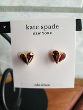 kate spade - Rock Solid - stone small heart stud earrings - ruby/ gold- NWT- 58