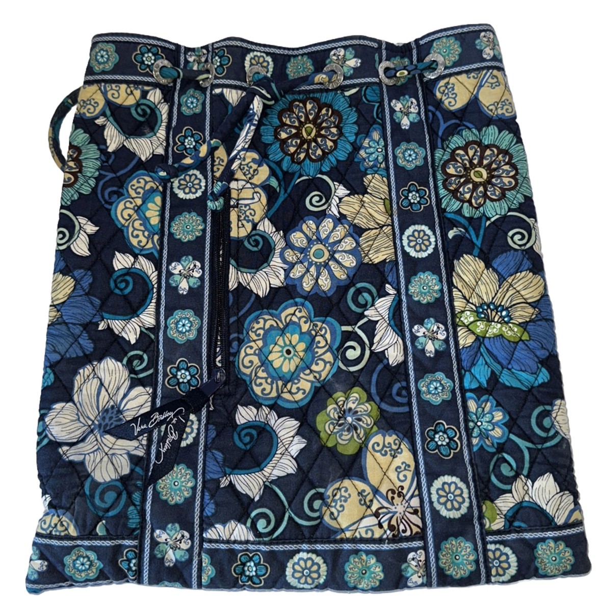 Vera Bradley Blue Floral Backpack Quilted Large Travel Back Pack Bag Vera Bradley Quilted Floral Blue White Backpack with Pouch  main image 4