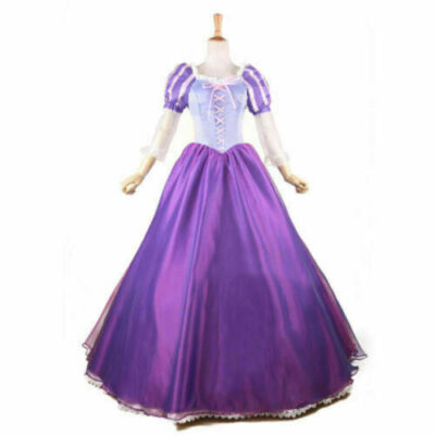 Adult Rapunzel Fancy Dress Cosplay Costume Princess Fairytale Tangled Ball Gown/