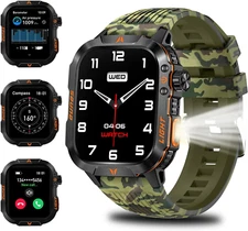 Military Smartwatch 2.01" Display Fitness Tracker Heart Rate Sleep Monitoring 
