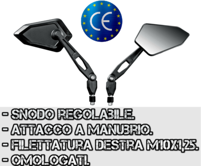 Coppia Specchietti Retrovisori Omologati FAR Per KYMCO Agility 125 RS 2010 - Colore Nero