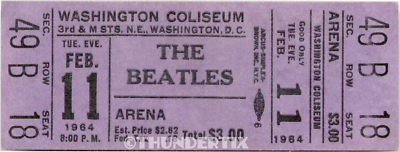 1 BEATLES UNUSED FULL CONCERT TICKET 1964 Washington D C pur