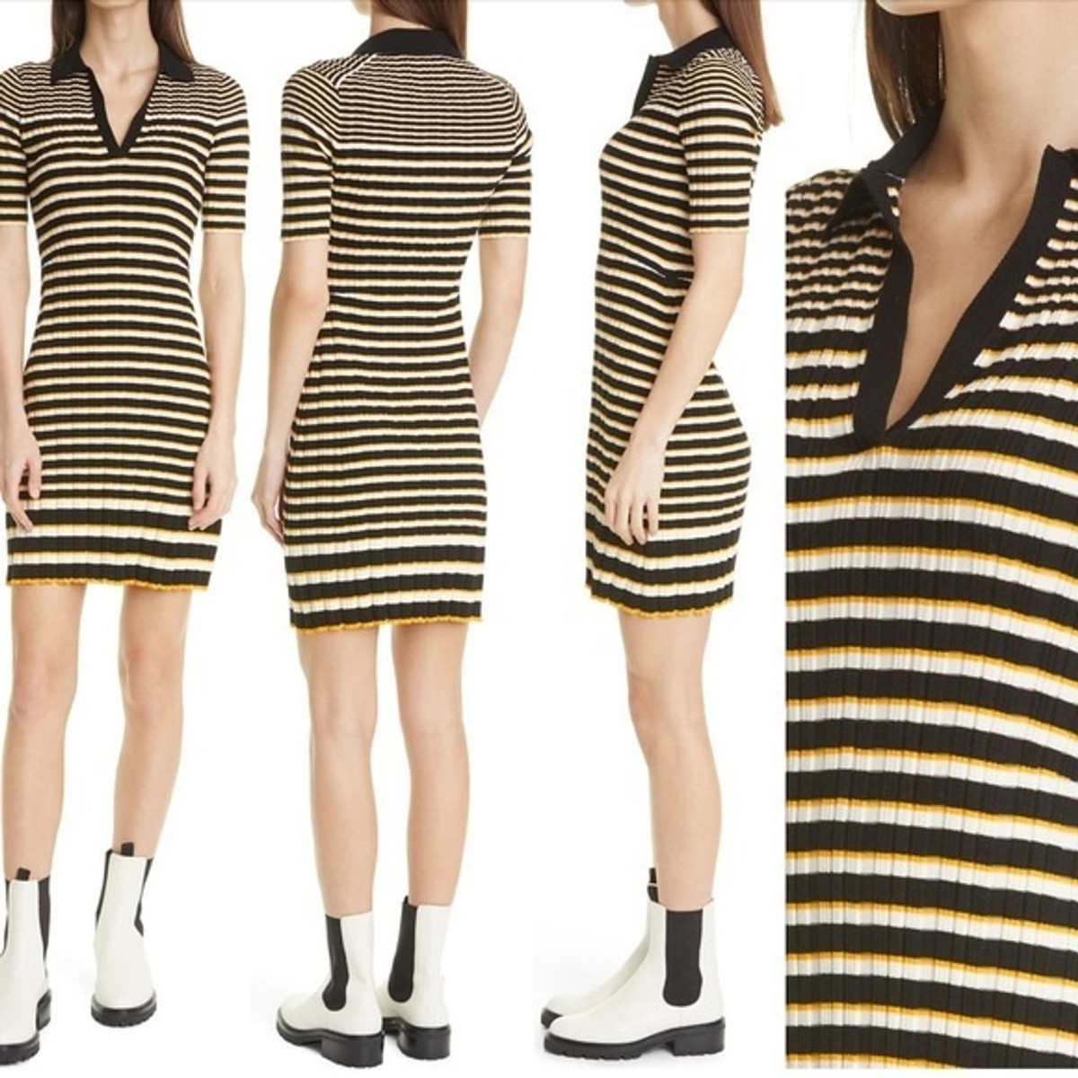 theory rib knit polo dress Theory Lace-Trim Short Textured Polo Dress