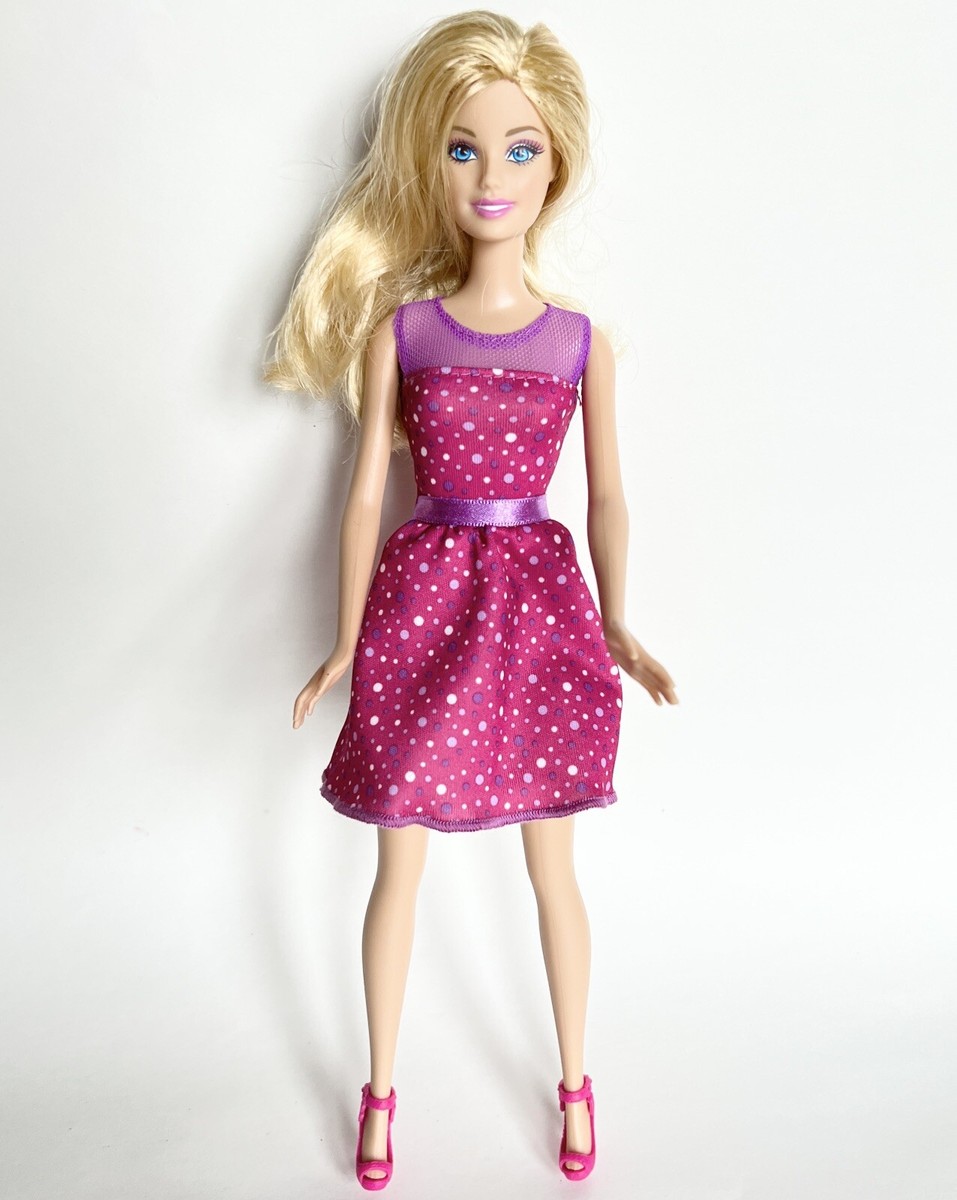 MATTEL Blonde Barbie Doll Pink Purple Polkadot Dress Pink Shoes
