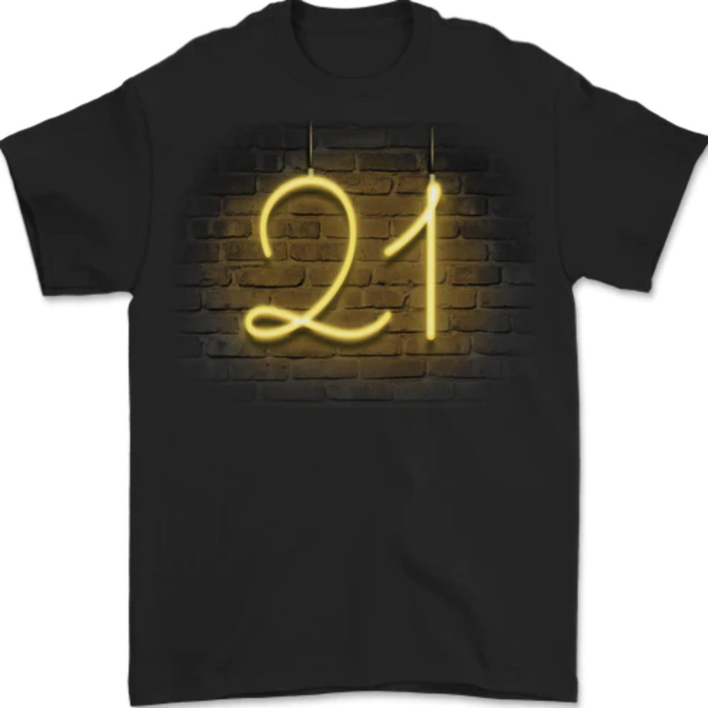 21st Birthday Neon Lights 21 Year Old Mens T-Shirt 100% Cotton