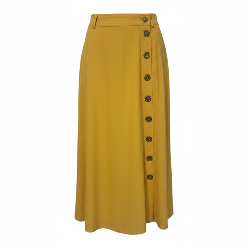 Moschino Couture, Moschino Couture Vintage 90s Yellow Midi Skirt Button Detail IT 42