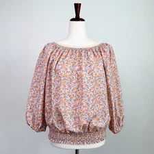 Moda International 100% Silk Floral lace Trim Peasant Top 