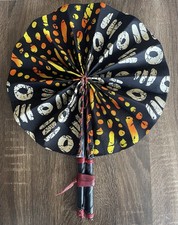 Hand Made Ankara Hand Fan. One Size. Made Of Ankara Fabric, Wood And Leather.