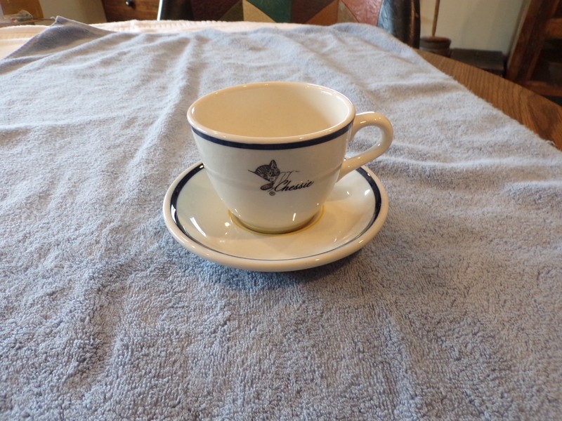Chessie Railroad Coffee Cup And Saucer Shenango China Reproduction Dated 1988