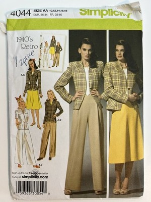 SIMPLICITY 4044 Retro 1940s MISSES 10-18 SKIRT PANTS JACKET PATTERN NEW UNCUT