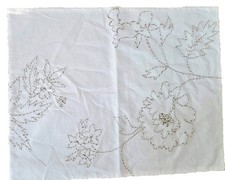 Cream Cotton Embroidered Floral 20 x 26" Pillow Sham New