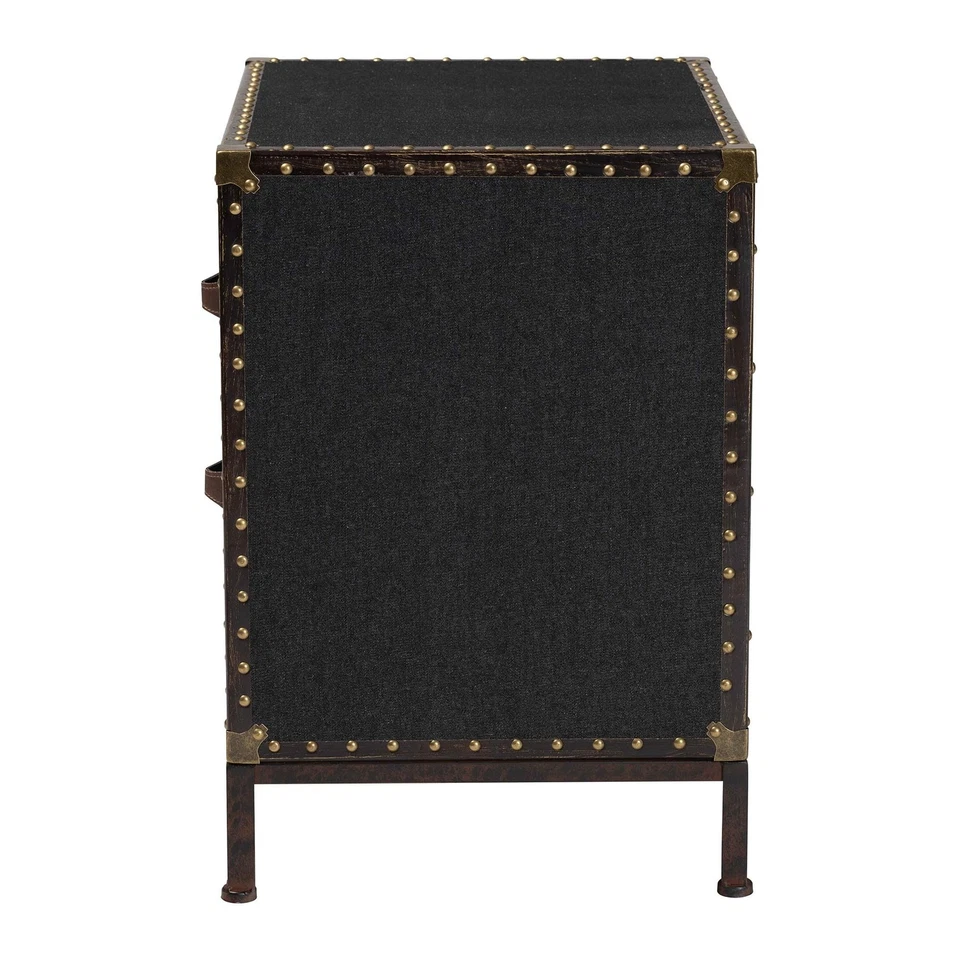 Laura Vintage Black Canvas 2-Drawer End Table Trunk - Image 4 of 4