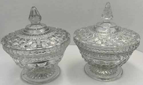 Vtg Anchor Hocking Wexford Cut Glass Crystal Candy Dish with Lid Set Excellent