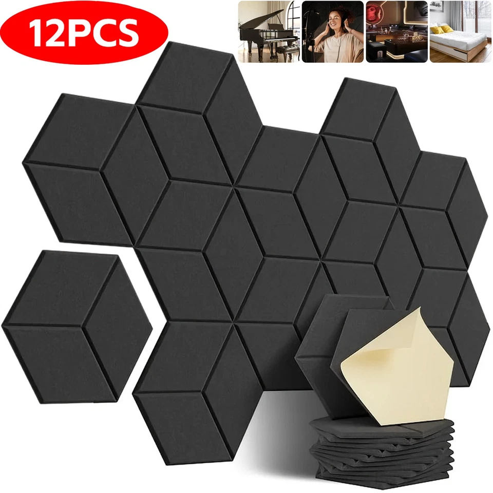 MARKENLOS 12 Stk Akustik Panel Hexagon Akustik Absorber Schallschutzplatten Akustikpaneele