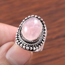 925 Sterling Silver Natural Rose quartz Gemstone Jewelry Ring All size US