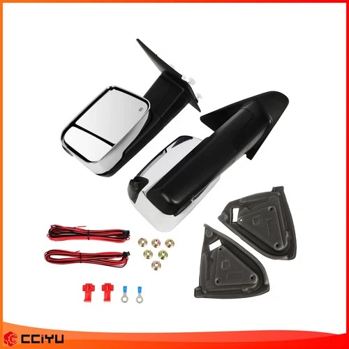 Pair Chrome Power Heated Turn Signal Tow Mirrors for 02-08 Dodge Ram 1500 2500
