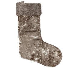 Aviva Stanoff Velvet Faux Fur Christmas Stocking Taupe Beige Holiday Decor AV Ho