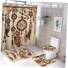 Shower Curtain Sets 4 Piece,Abstract Boho Native Retro Rustic Dream Catcher