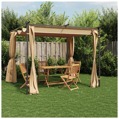 Pavillon 3 x 3 m taupe Stahlrahmen Polyesterdach mit 3 Seitenwänden UV wasserabweisend