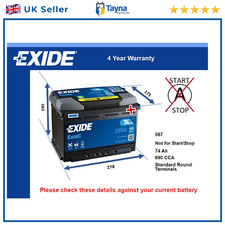 Battery fits FORD TRANSIT CONNECT C-MAX GRAND C-MAX KUGA S-MAX Exide 067