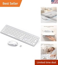 Rechargeable Full-Size Wireless Keyboard and Mouse - Modern Silver White Combo