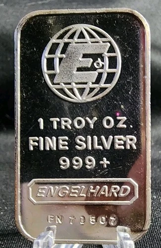 Vintage Engelhard Classic Globe E Rare 1 oz. Silver .999 Bar Ingot S# FN-71507