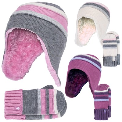 Heat Holders - Mädchen Bommel Hut und Fäustlinge | Winter Mütze Fäustlinge Set