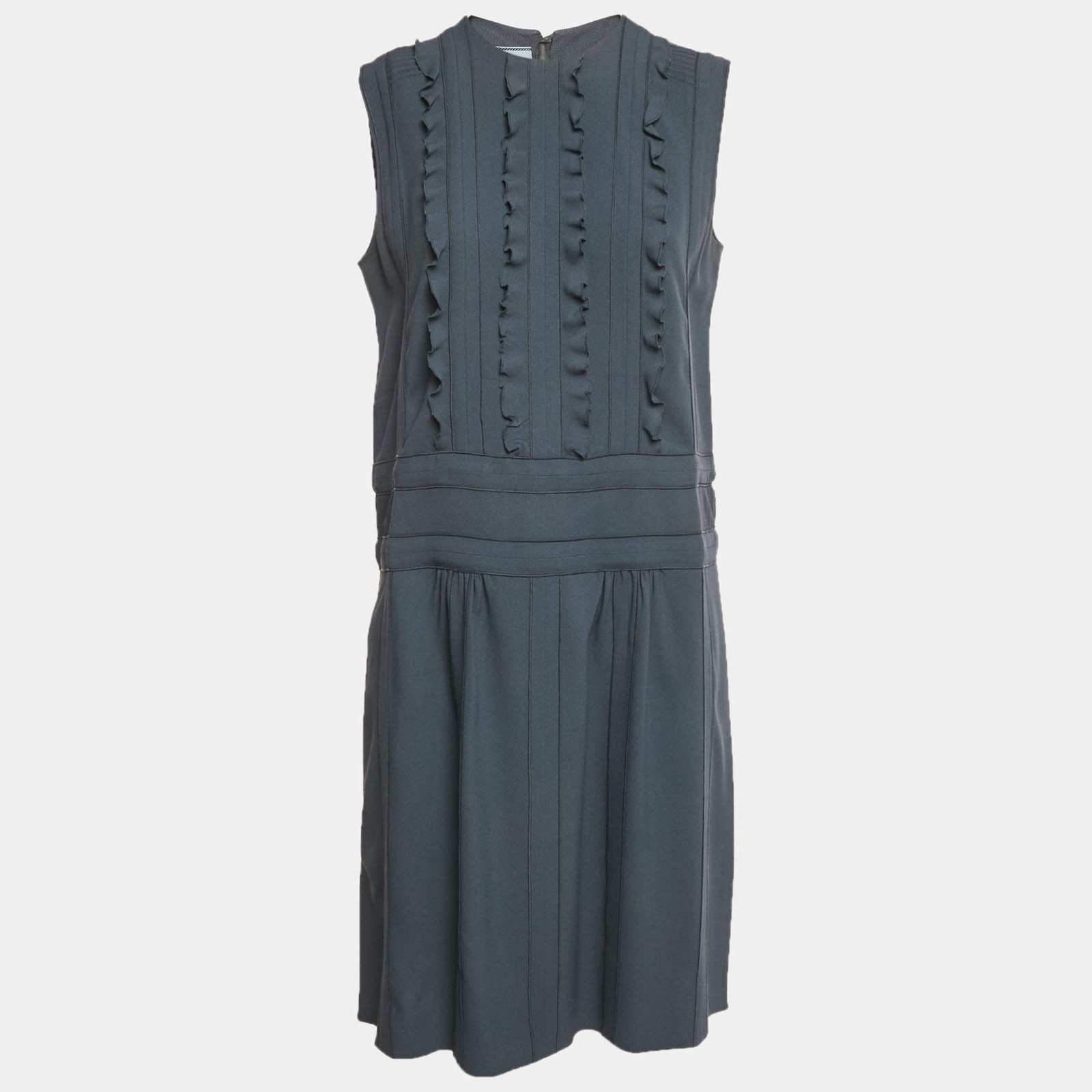 Prada Grey Crepe Ruffle Detail Short Dress M