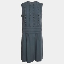 Prada Grey Crepe Ruffle Detail Short Dress M