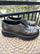 Dansko Brown Leather Slip On Comfort Clogs Swirl Detail Shoes Size 39 EU 8.5 US
