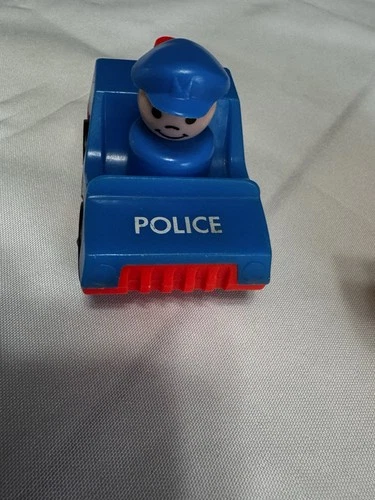 Fisher Price Little People Police man Figure and Car Blue and Red Vintage