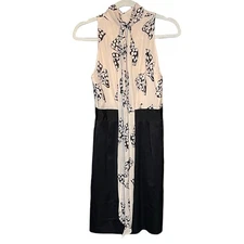 Milly of New York Gossip Girl Silk and Wool Black and Cream Bow Sleeveless Dress