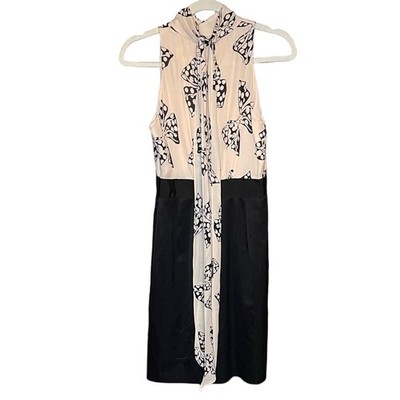 Milly of New York Gossip Girl Silk and Wool Black and Cream Bow Sleeveless Dress