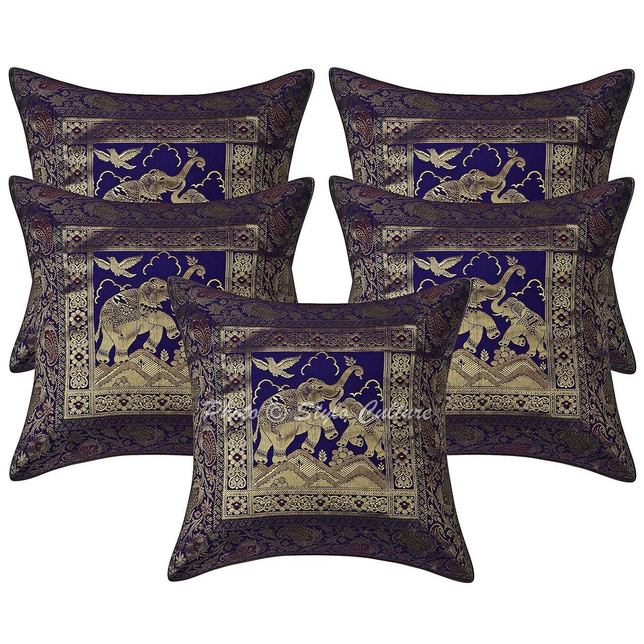Bohemian Brocade Throw Pillow Covers Jacquard Elephant Square Cushion Cover