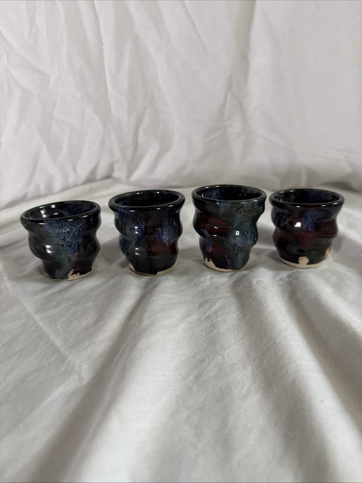 Joel Cherrico Signed Studio Pottery Rare Saki / Espresso Stoneware Artisan Set