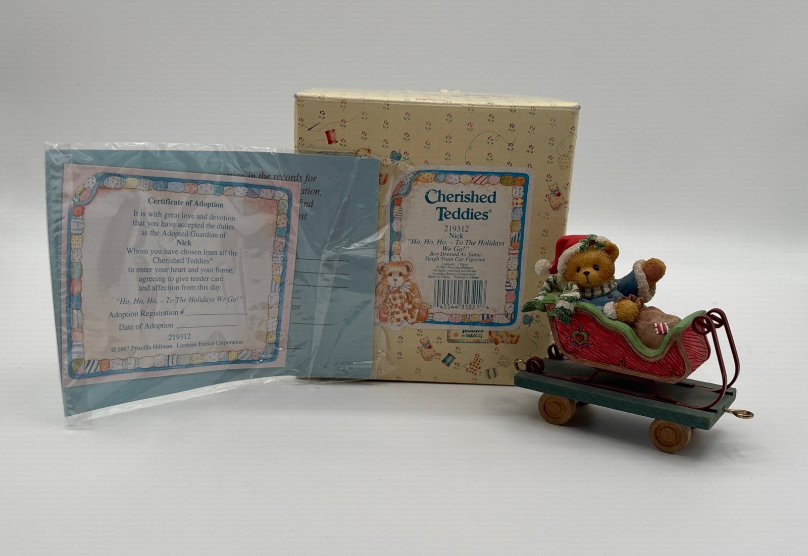 VTG Cherished Teddies Nick Ho Ho Ho To The Holidays We Go Train Enesco 1997 COA