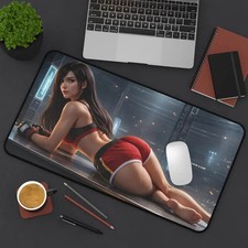Cyberpunk Anime Waifu Desk Mat, Neon City Mouse Pad Gaming
