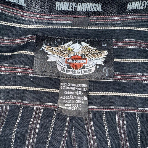 Harley Davidson Mens Black Striped Button Up Short Sleeve Shirt Size M - Picture 3 of 8