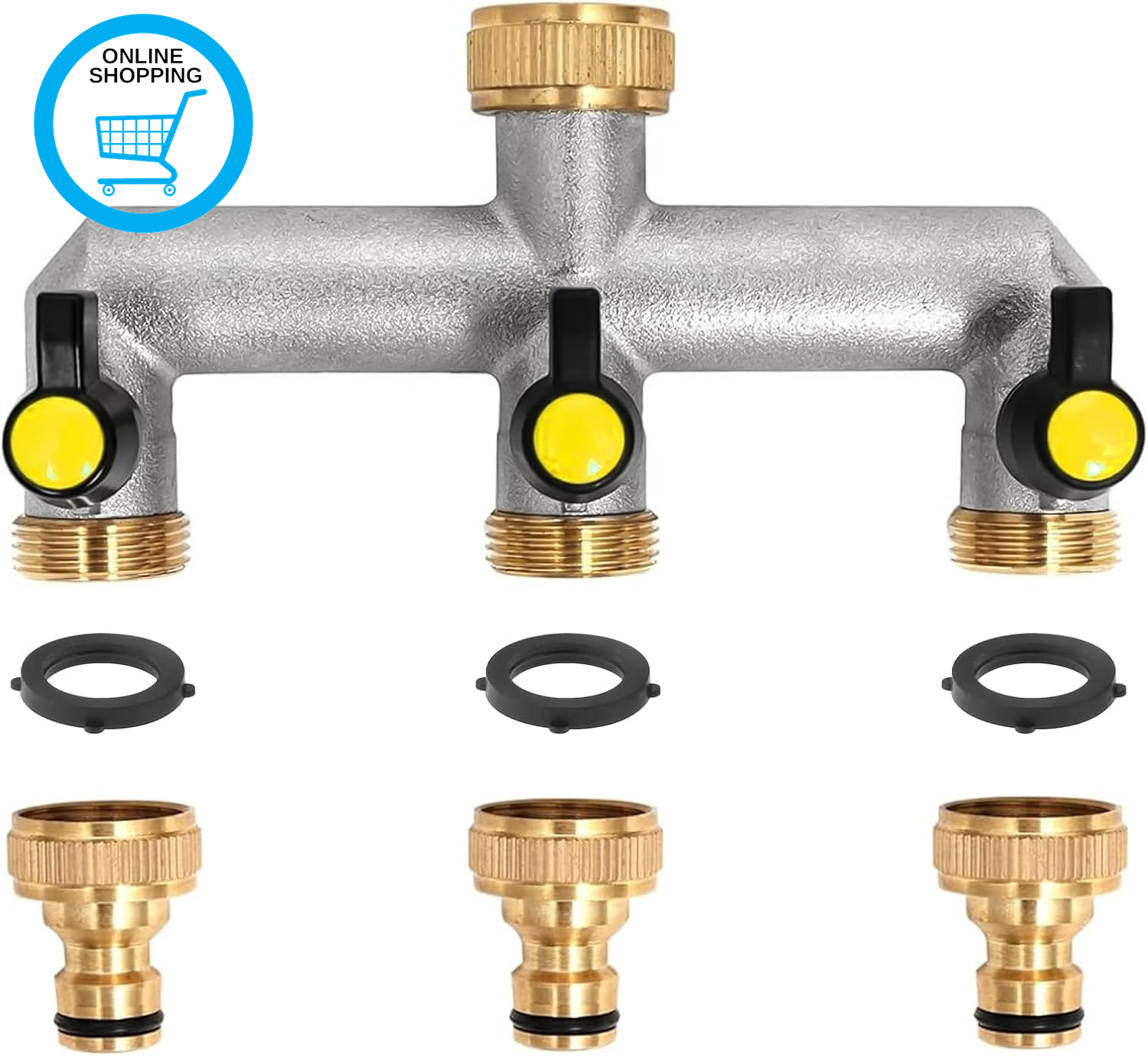 Brass Garden Hose Splitter: 3 Way Tap Splitter Hose Manifold with 3 Individual O