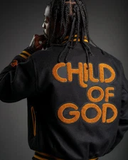 Child OF God Lettermen Jacket Black  Wool Varsity Football Jacket US Tariff Paid