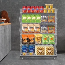 5 Tier Wire Grid Retail Display Shelf Merchandise Display Rack Stand w/4 Pulleys